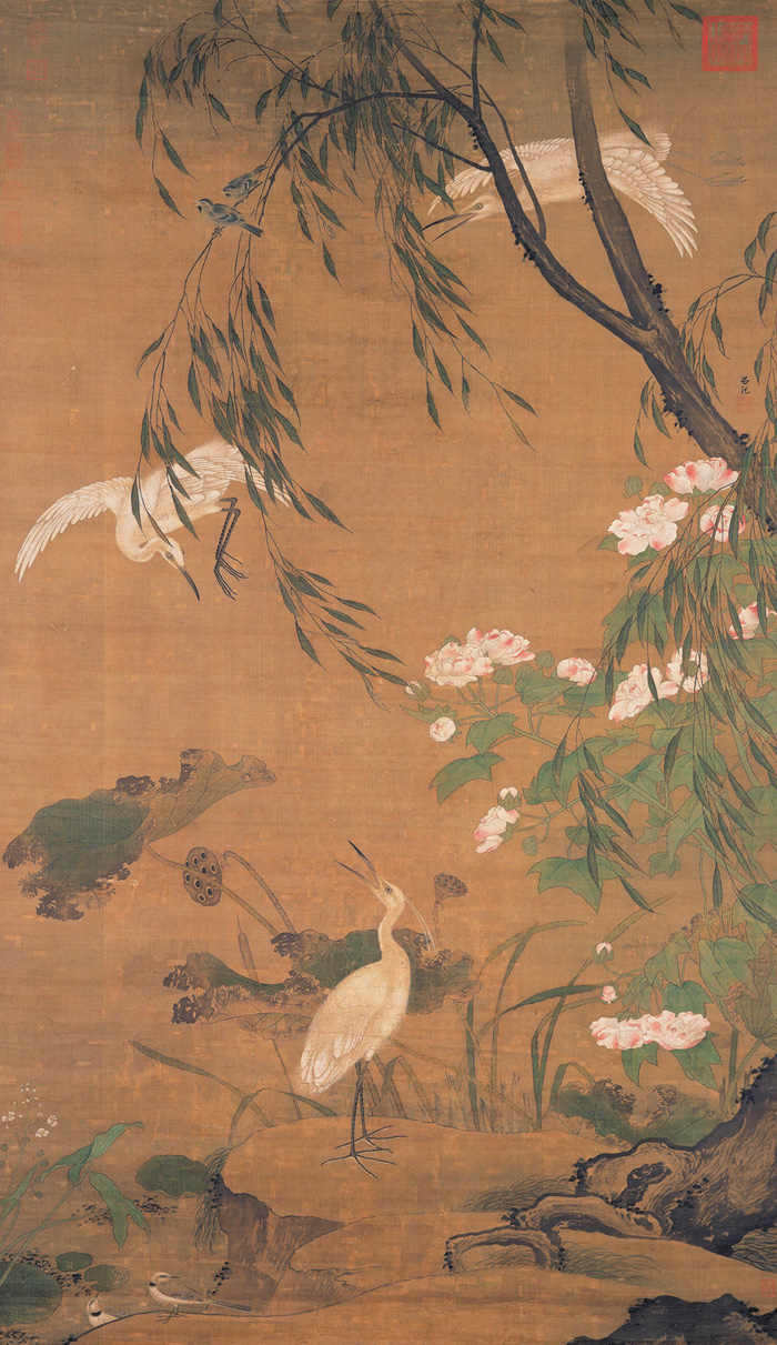 Lü Ji: Autumnal Egrets and Hibiscus